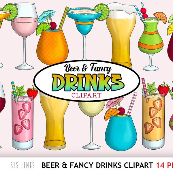 Bière & Fantaisie Boissons Clipart - Été Alcool PNG - Margaritas et Vin