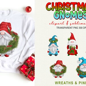 Christmas Gnome Clipart Holiday Wreaths & Pine PNG Sublimation Elements image 4