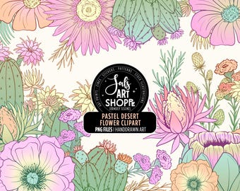 Southwestern Flower Clipart, Desert Flowers PNG, Cactus Clipart, Cacti Florals, Wild Flowers PNG