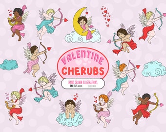 Cherub Clipart, Valentine's Day Png, Baby Cupid PNG, Angels on Clouds, Love Arrows, Vintage Cherubs PNG, Sublimation Elements