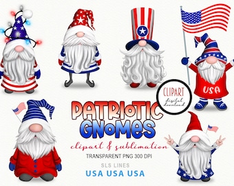 Patriotic Gnome Clipart  - Independence Day Gnomes PNG - USA Gnome