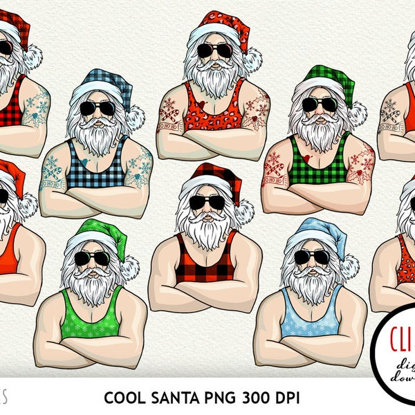 Santa Claus Clipart , Hot Santa PNG, Cool Santa with Tattoos PNG Elements, Hipster Christmas