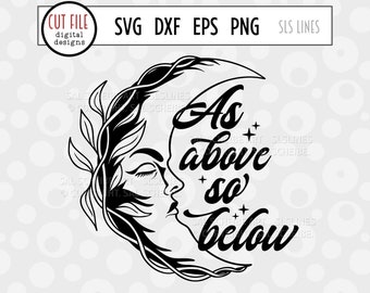 Wicca SVG, As Above So Below, Crescent Moon Face, Wiccan PNG, Witch Cut File