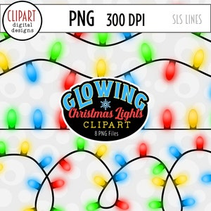 Clipart kerstverlichting, gloeiende kerstverlichting png-bestanden