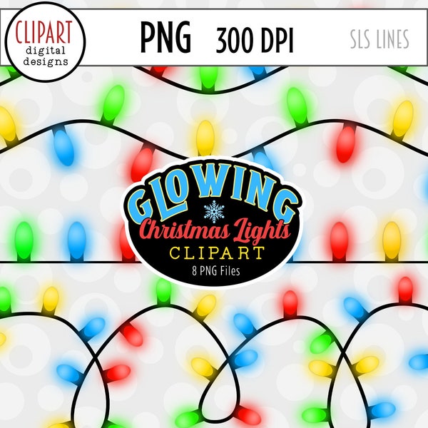 Christmas Lights Clipart, Glowing Xmas Lights PNG Files