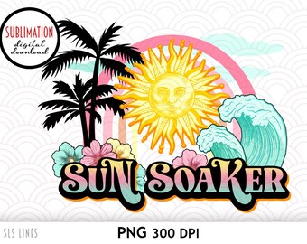 Retro Sublimation - Sun Soaker PNG - Ocean Waves and Palm Trees