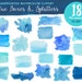 Blue watercolor boxes and shapes, watercolor clipart blotches and splashes, graphic watercolor PNG files, aquamarine light blue