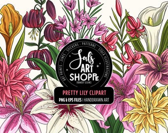 Lily Clipart, Flower Graphics, Spring Lilies PNG, Spring Garden Digitals, Commercial Use PNG & Vector, Floral Illustrations