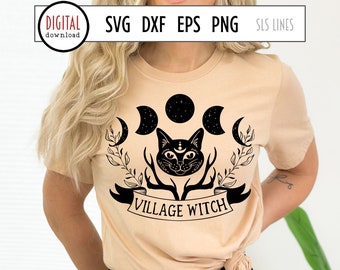 Wicca SVG, Village Witch Cut File, Moon Phases, Mystical SVG, Wiccan Cutting File