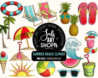 Summer Clipart, Beach PNG, Summer Drinks, Ice cream Cone, Pineapple PNG, Vacation Clipart