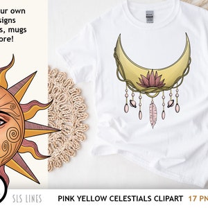 Celestial Clipart, Suns & Moons PNGs, Sun and Moon Face Clipart in Pink image 4