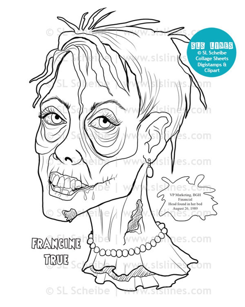 PDF Adult Coloring book of zombie heads Coloring pages | Etsy