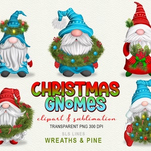Christmas Gnome Clipart  - Holiday Wreaths & Pine PNG - Sublimation Elements