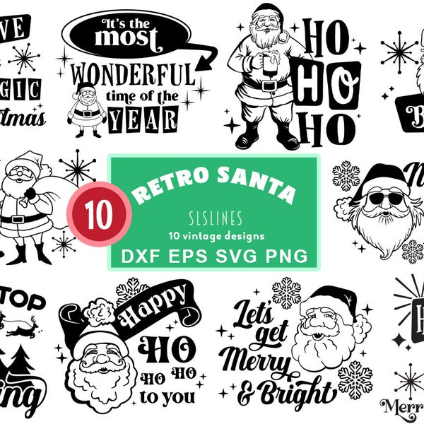 Retro Christmas SVG, Santa SVG,  Santa Cut File - 10 Vintage Santa Claus Cut File Designs