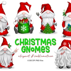 Christmas Gnome Clipart & Sublimation Elements, Santa Claus Gnomes PNG, Christmas Santas, Present png, Christmas tree gnome