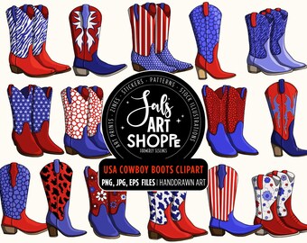 Cowboy Boots Clipart, American Cowgirl Boots, USA Graphics, Cowboy Boot Illustrations and Patterns, Commercial Use, PNG and Vector