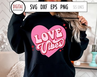 Love Vibes SVG, Retro Heart Cut File, Love Cutting File, Valentine's Day, Wedding SVG, Hippie SVG