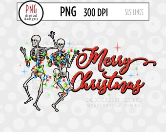 Creepy Christmas Sublimation, Dancing Skeletons with Christmas Lights PNG