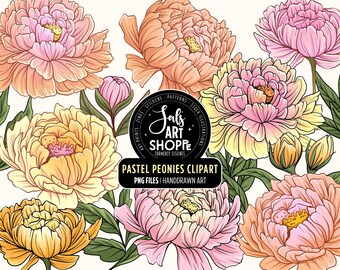 Peony Clipart, Pastel Flowers PNG, Peonies Sublimation,  Spring flower clipart, Peony PNG