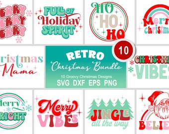 Christmas SVG Bundle - Retro Christmas Cut Files - Retro Lettered Christmas Designs
