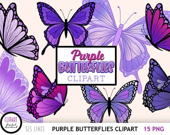 Purple Butterfly Clipart - Butterflies in Purple & Violet  Illustrations PNG Files