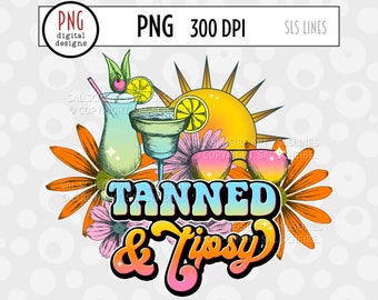 Tanned & Tipsy PNG Sublimation -  Retro Summer Designs with Fancy Drinks