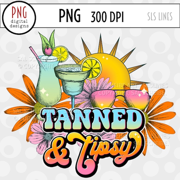 Tanned & Tipsy PNG Sublimation -  Retro Summer Designs with Fancy Drinks