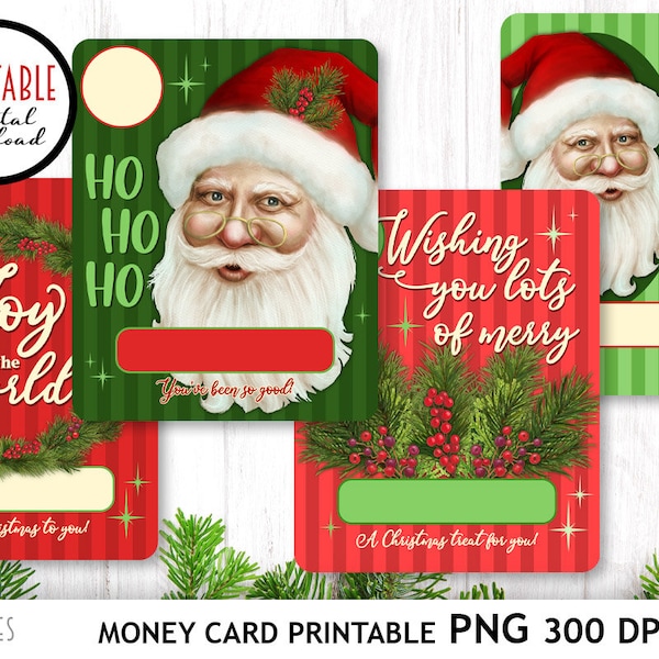 Christmas Money Card Holder - Printable Vintage Santa Card - PNG Files