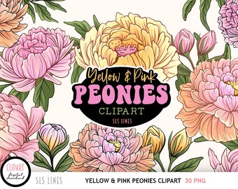 Peony Clipart, Pastel Flowers PNG, Peonies Sublimation,  Spring flower clipart, Peony PNG