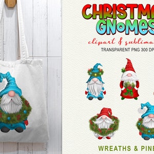 Christmas Gnome Clipart Holiday Wreaths & Pine PNG Sublimation Elements image 5