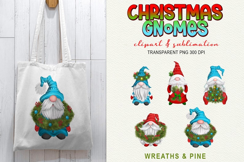 Christmas Gnome Clipart Holiday Wreaths & Pine PNG Sublimation Elements image 5