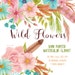 Wild Flower watercolor clipart, pink and blue meadow flowers graphics, wild bouquet and grasses watercolour clipart by SLS Lines