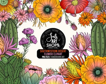 Desert Flowers Clipart, Southwestern florals, cactus png, cactus flowers clipart, southwest png