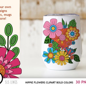 Hippie Flower Clipart, Boho Flowers PNG, Groovy 60s Flowers in Bold Colors image 6
