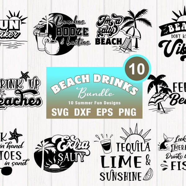 Beach Drinks SVG Bundle - Fichiers Summer Beach Cut et PNG