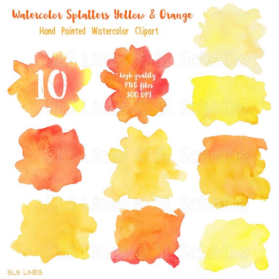 Gelbe Orange Aquarell Spritzer Und Flecken Aquarell Clipart Etsy
