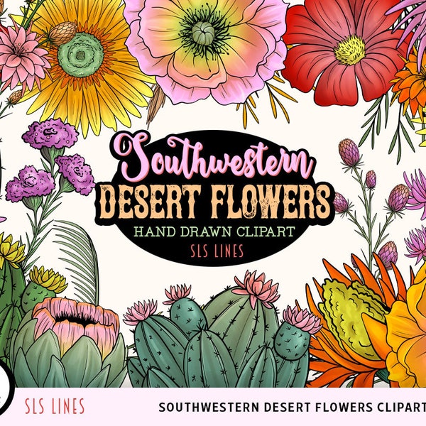 Desert Flowers Clipart, Southwestern florals, cactus png, cactus flowers clipart, southwest png