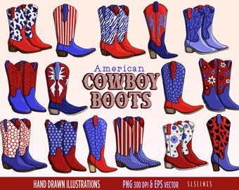 Cowboy Boots Clipart, American Cowgirl Boots, USA Graphics, Cowboy Boot Illustrations and Patterns, Commercial Use, PNG and Vector