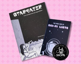 Comic Zine, Stargazer Mini Zine, SciFi Zine, Booklet of Sci-Fi Lists, Science Fiction