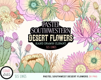 Southwestern Flower Clipart, Desert Flowers PNG, Cactus Clipart, Cacti Florals, Wild Flowers PNG