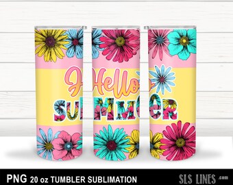 Skinny Tumbler Sublimation - Hello Summer PNG with flowers