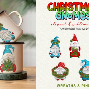 Christmas Gnome Clipart Holiday Wreaths & Pine PNG Sublimation Elements image 6