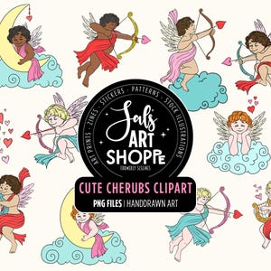 Cherub Clipart, Valentine&#39;s Day Png, Baby Cupid PNG, Angels on Clouds, Love Arrows, Vintage Cherubs PNG, Sublimation Elements