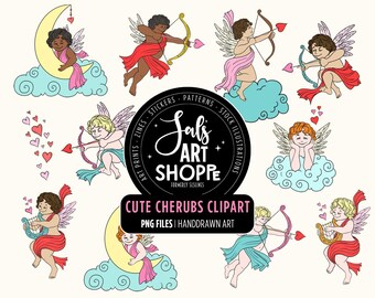 Cherub Clipart, Valentine's Day Png, Baby Cupid PNG, Angels on Clouds, Love Arrows, Vintage Cherubs PNG, Sublimation Elements