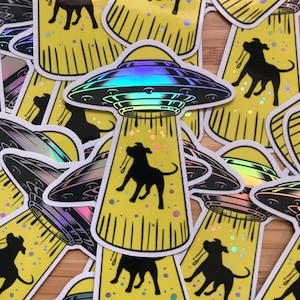 Pitbull Bully Breed / UFO Abduction Sticker Holographic Decal Graffiti