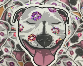Valentine Pit bull XL Bull Bully Breed Glitter Lipstick Kiss Sticker Decal Graffiti
