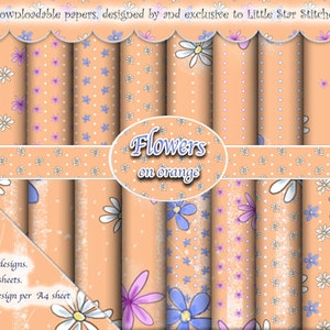Orange Flower Papers, digital papers ideal for card making backing paper.