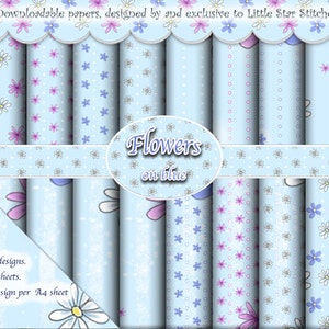 Blue Flower Papers, digital papers ideal for card making backing paper.