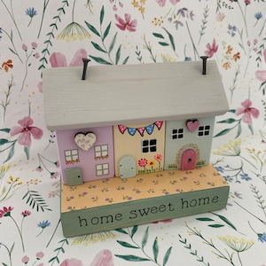 Personalised Miniature Wooden Houses | Home Decor Ornament | Unusual Mum Birthday Gift | Decorative Accessories Lounge | Terraced Cottages