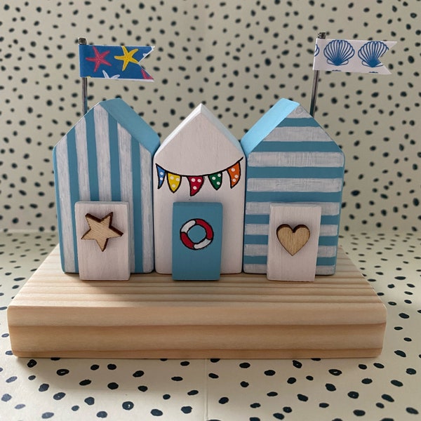 Mini Wooden Beach Huts | Handmade Seaside Ornament | Unusual Birthday Gift | New Home Gift | Beach Hut Home Decor | Blue & White Decor